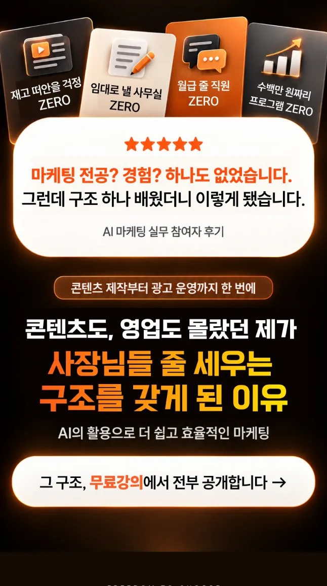 재고, 사무실, 직원, 프로덕션 걱정 ZERO — 마케팅 전공도 경험도 없었지만 구조 하나로 달라졌습니다